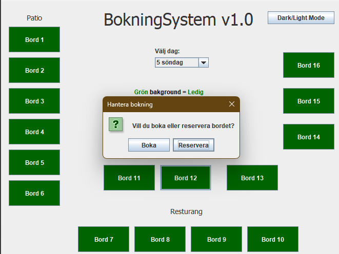 Screenshot of Table Booking prompt