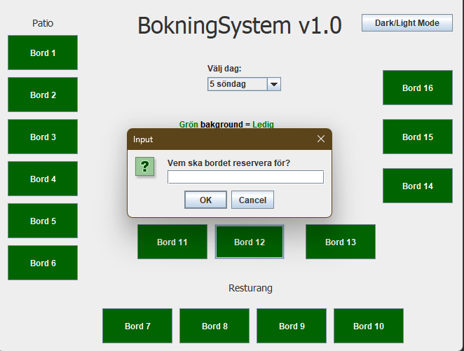 Screenshot of Table Booking prompt